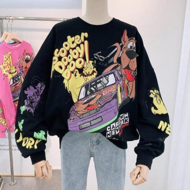 Damen-Sweatshirt ohne Reißverschluss mit Cartoon-Print - Bombardina.de