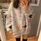 Damen-Sweatshirt ohne Reißverschluss mit Cartoon-Print-Bombardina.de