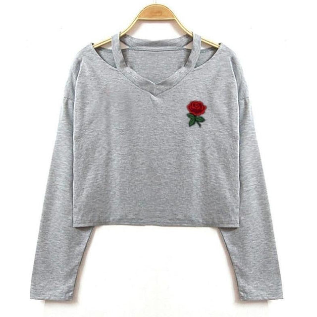 Damen-Sweatshirt ohne Reißverschluss mit Rosendruck-Bombardina.de