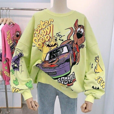 Damen-Sweatshirt ohne Reißverschluss mit Cartoon-Print - Bombardina.de