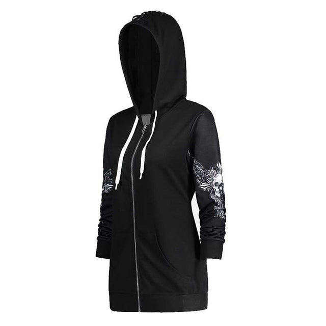 Damen-Sweatshirt mit Reißverschluss und Totenkopfmotiv-Bombardina.de