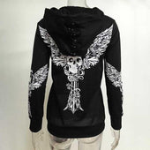 Damen-Sweatshirt mit Reißverschluss und Totenkopfmotiv-Bombardina.de