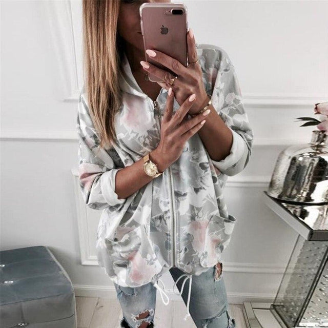 Damen-Sweatshirt mit Reißverschluss und Blumen-Bombardina.de
